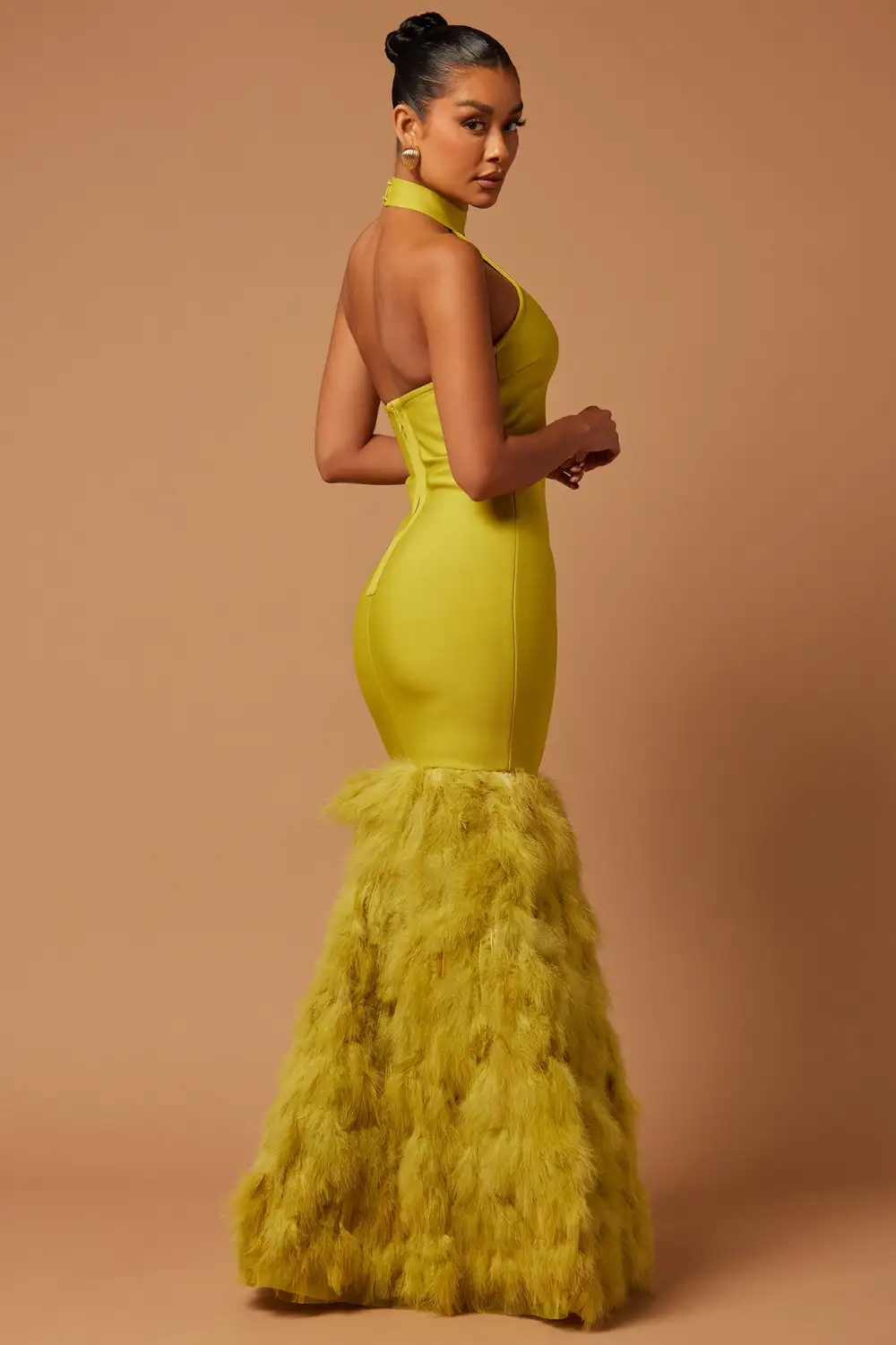 Bailey Feather Bandage Gown - Chartreuse