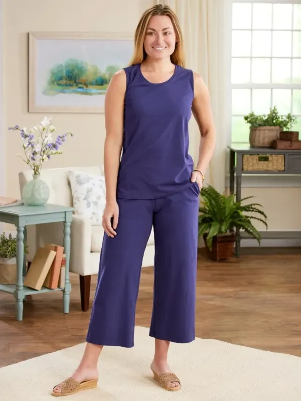 Easy-Fit Wide-Leg Knit Crop Pants