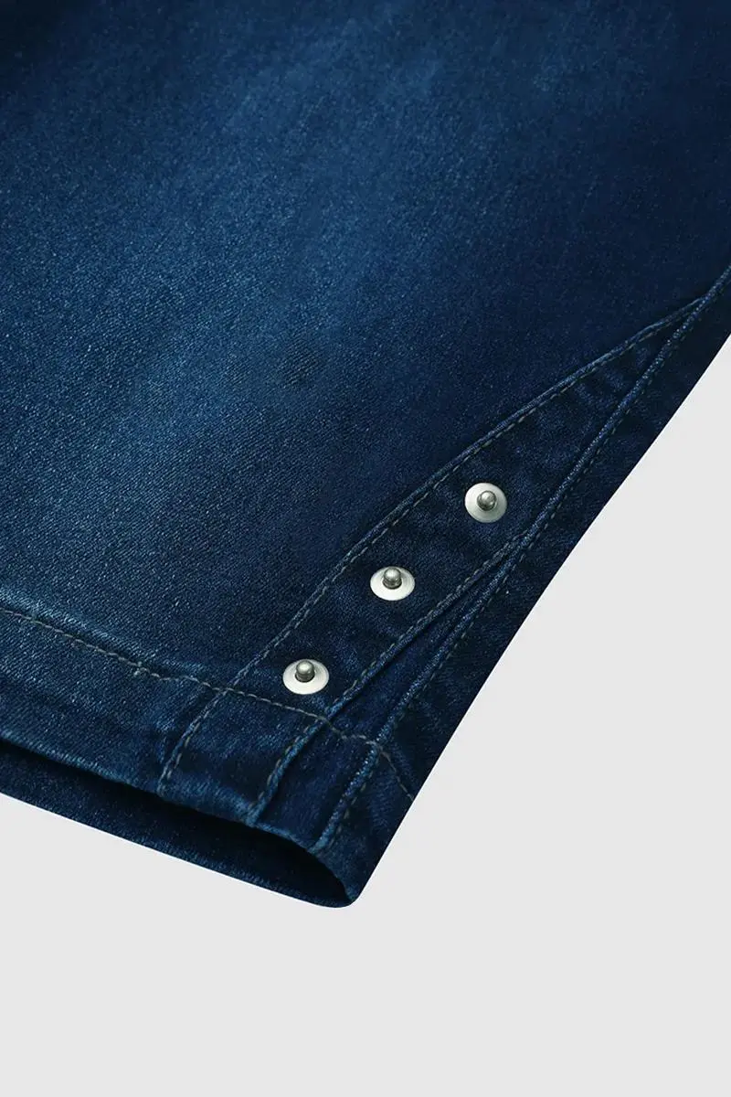 Wash Button Detail High Waist Bermuda Denim Shorts