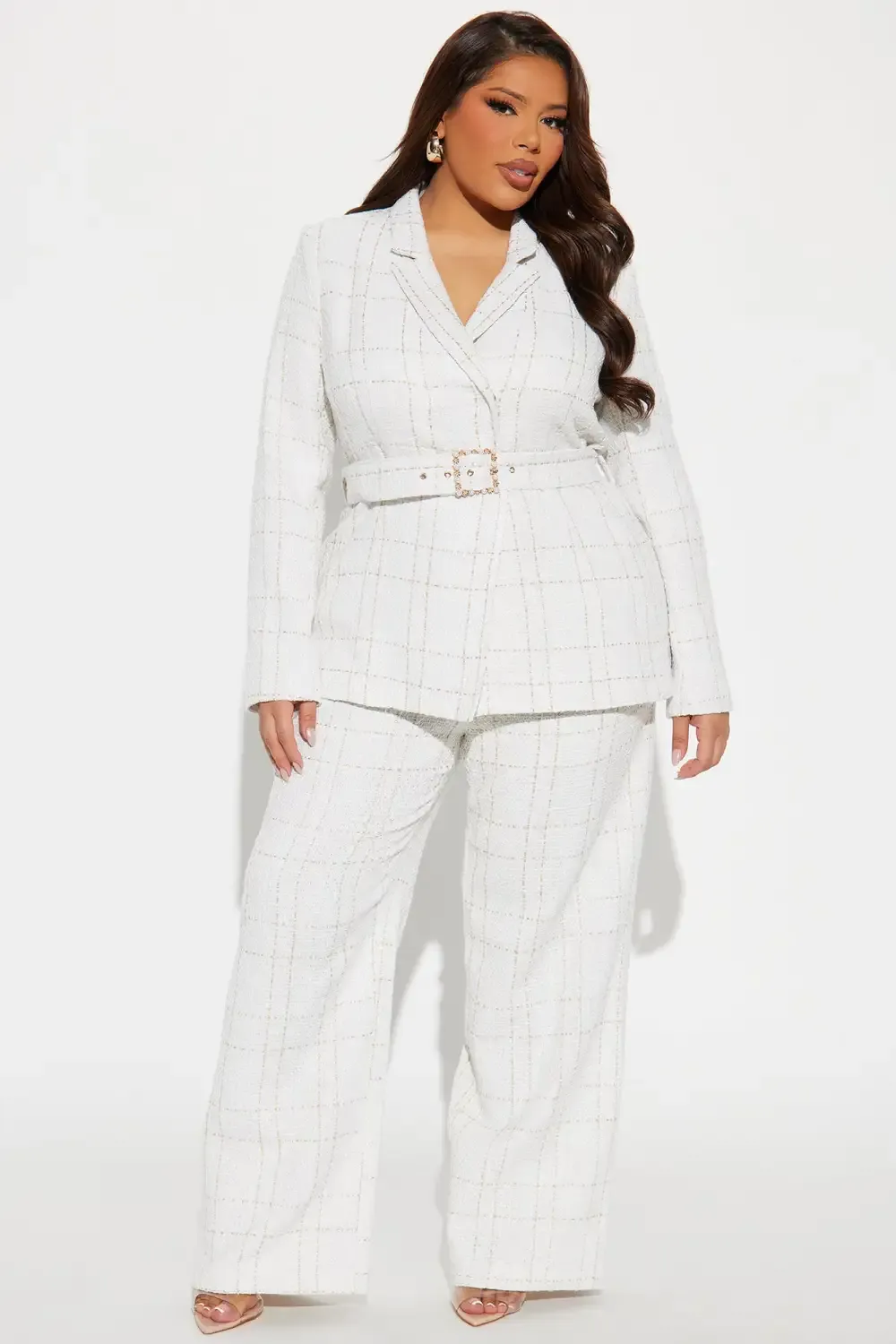 In Control Tweed Pant Set - White
