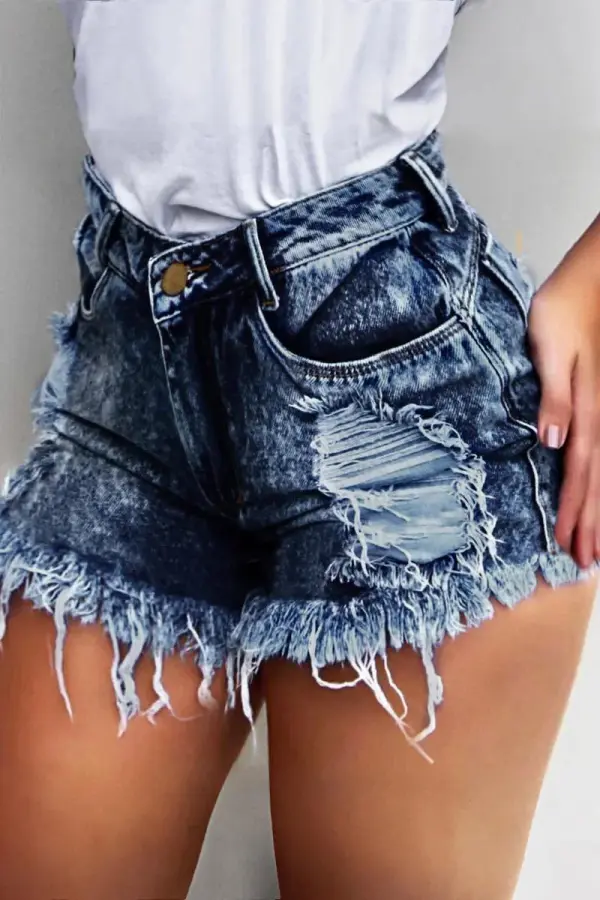 Wash Raw Hem Ripped High Rise Denim Shorts