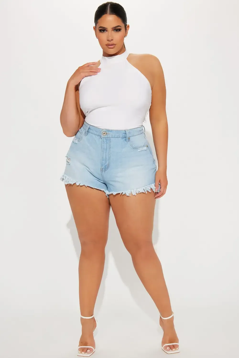 Certified Lover Girl Fray Hem Denim Shorts - Light Blue Wash