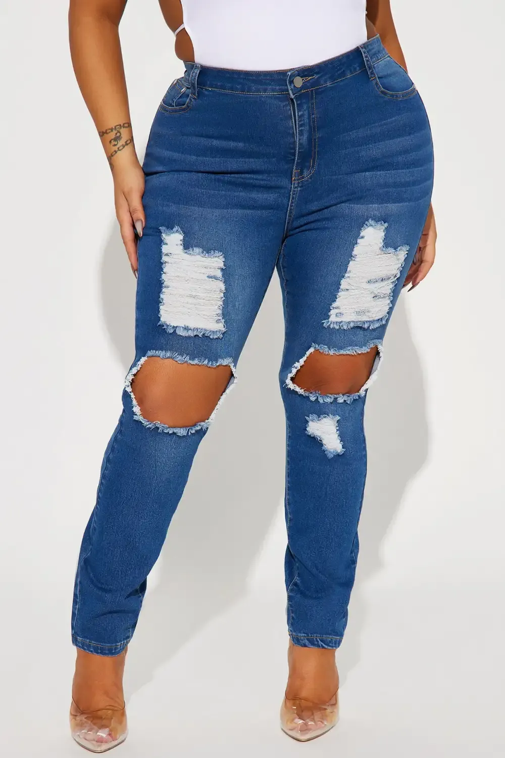 San Antonio Ripped Stretch Skinny Jeans - Medium Wash