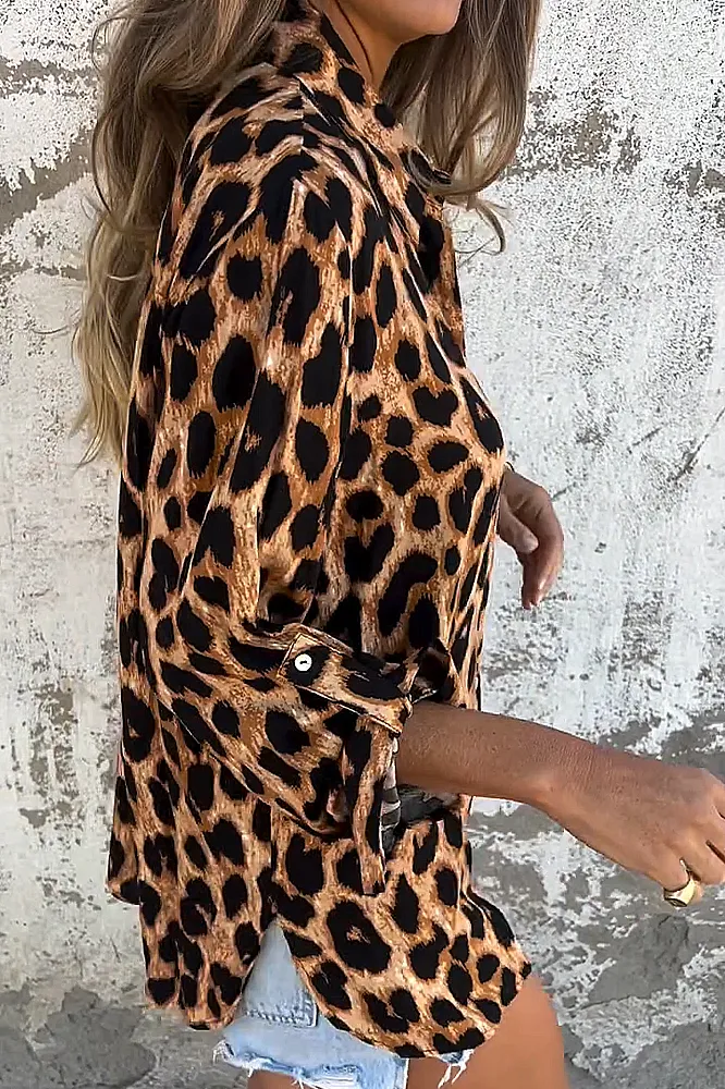 Women's leopard print casual loose shirt