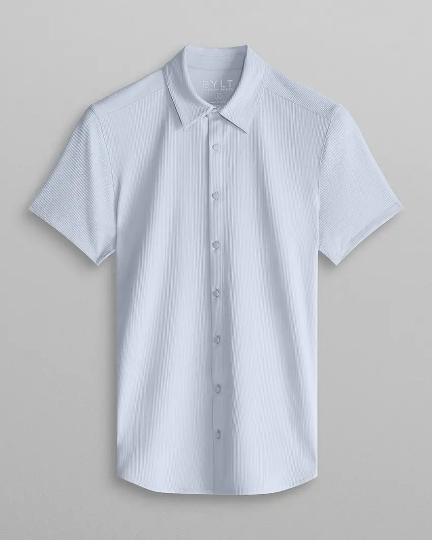 Ribbed+ Short Sleeve Button Down