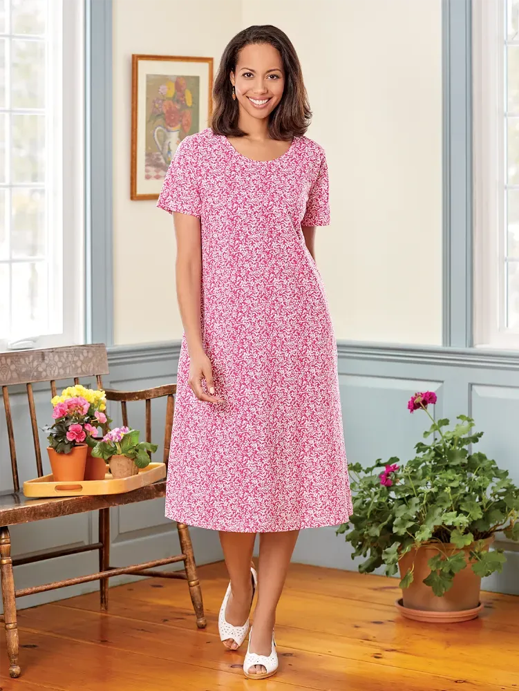 Fresh Florals Cotton Knit A-Line Midi Dress