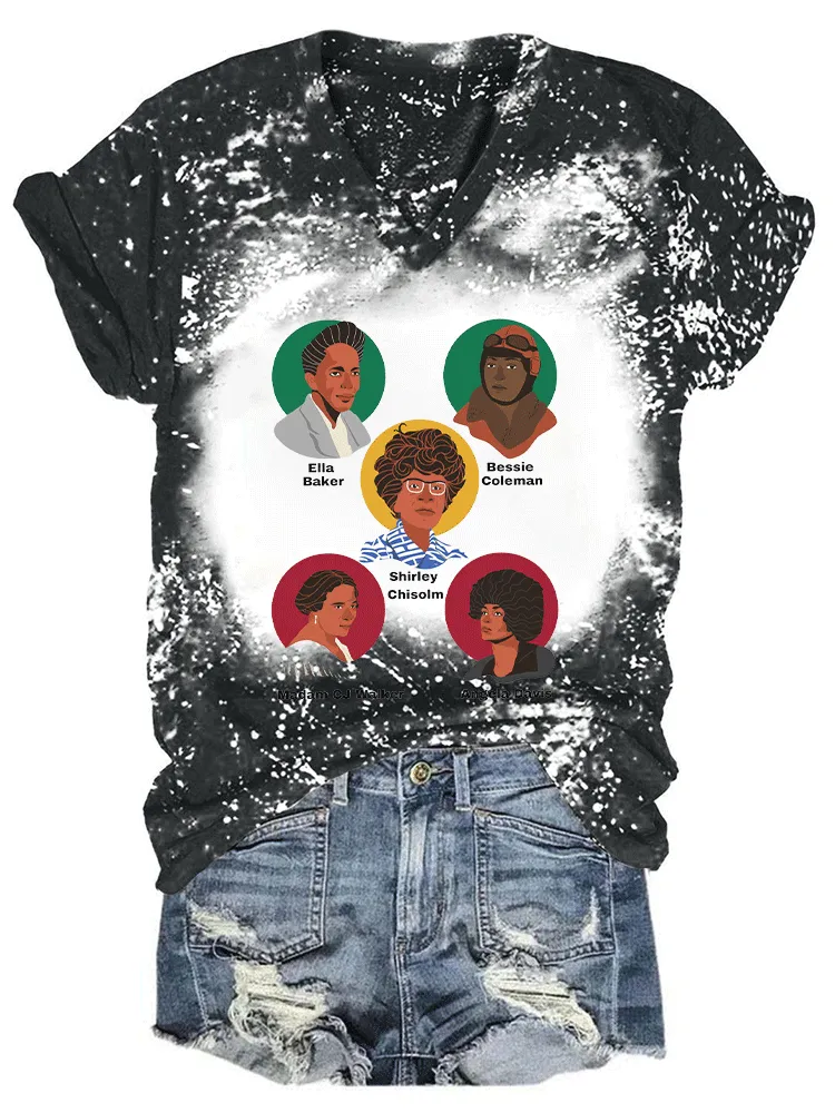 Women'S Ella Baker Bessie Coleman Shirley Chisolm Madam Cj Walker Angela Davis V-Neck T-Shirt
