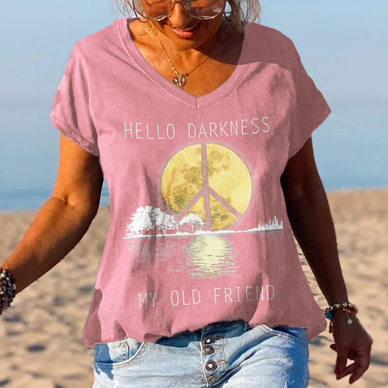 HELLO DARKNESS Women's peace logo casual T-shirt