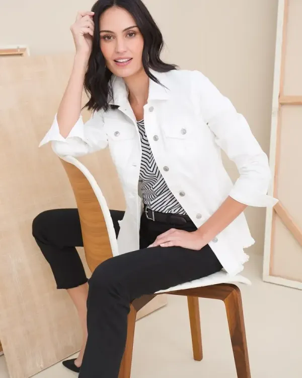 No Stain Frayed Hem Denim Jacket Alabaster