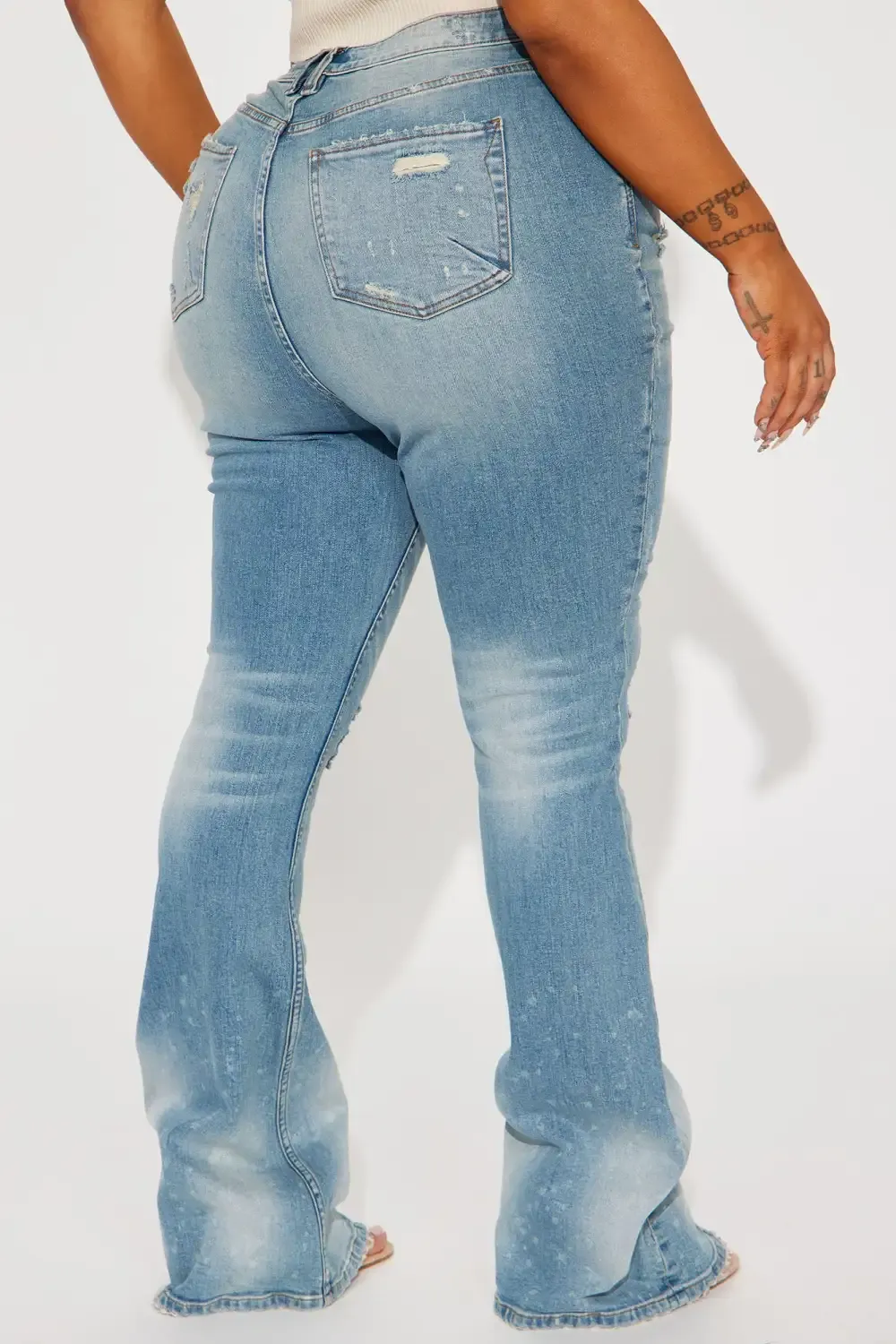Just A Sec Ripped Low Stretch Flare Jeans - Light Wash