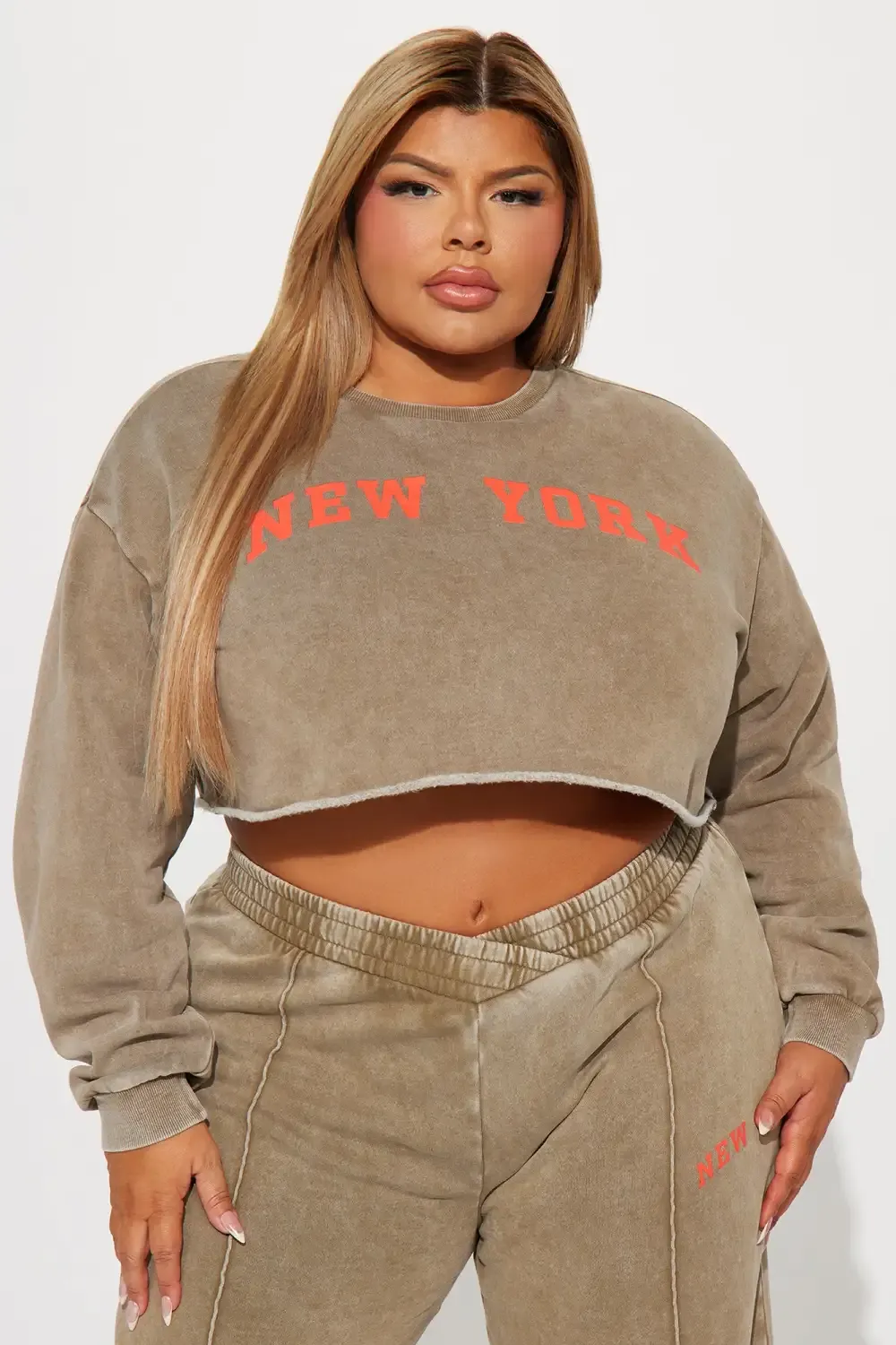 New York Cropped Sweatshirt - Taupe/combo