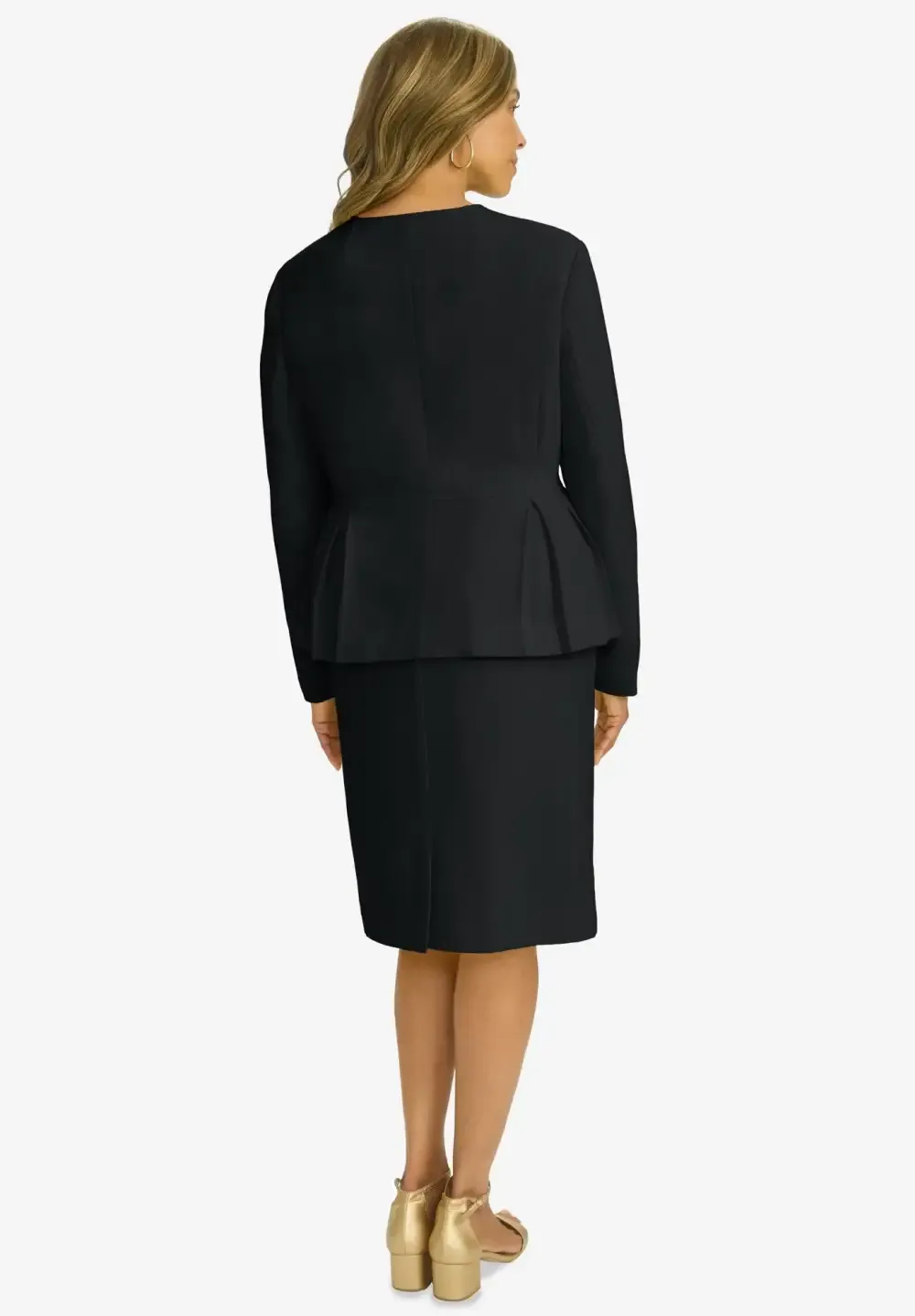 Collarless Peplum Skirt Suit