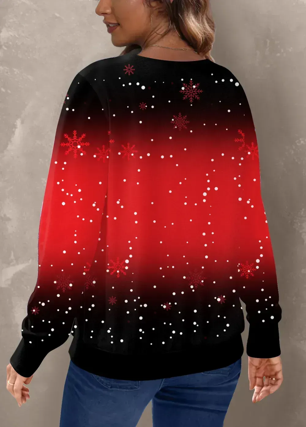 Christmas Santa Claus Print Red Long Sleeve Sweatshirt