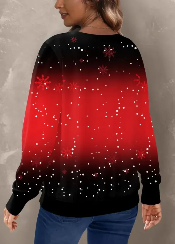 Christmas Santa Claus Print Red Long Sleeve Sweatshirt