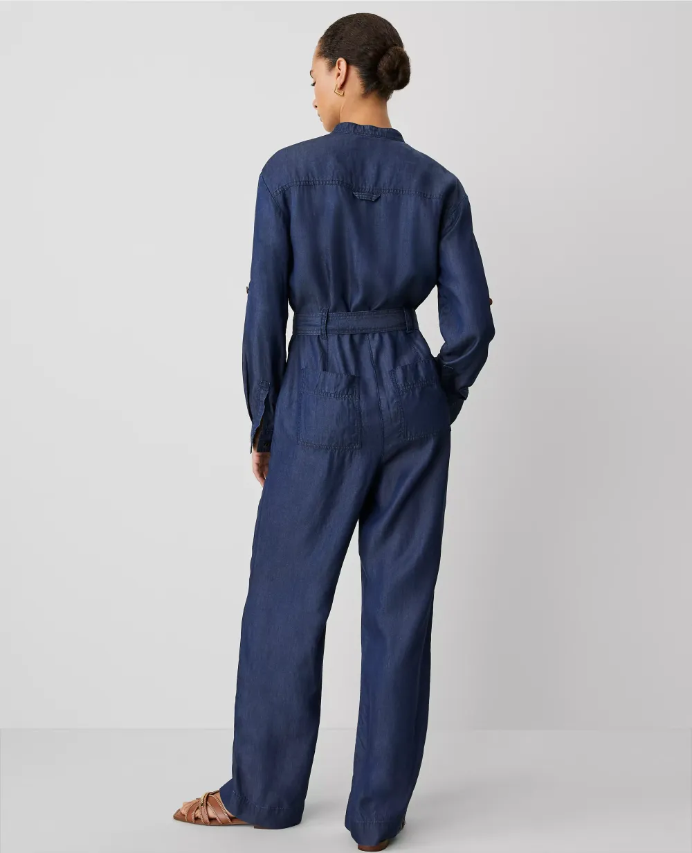 Weekend Collection Chambray Stand Collar Jumpsuit