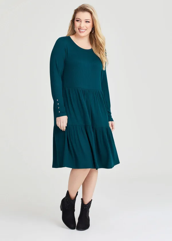 Natural Mini Rib Tiered Dress