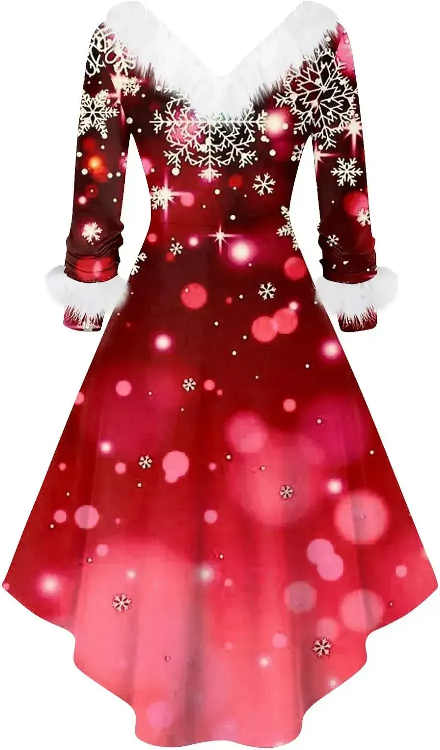 Womens Christmas Dress Fuzzy Mrs Claus Christmas Holiday Xmas Cocktail Holiday Party Flare Dress
