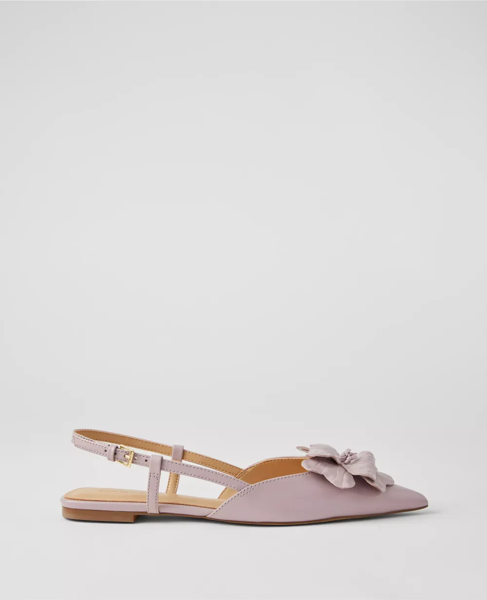 Flower Nip Toe Leather Slingback Flats
