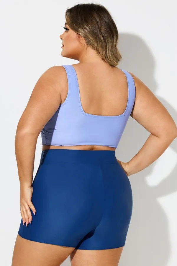 Plus Size Blue Square Neck Bikini Top