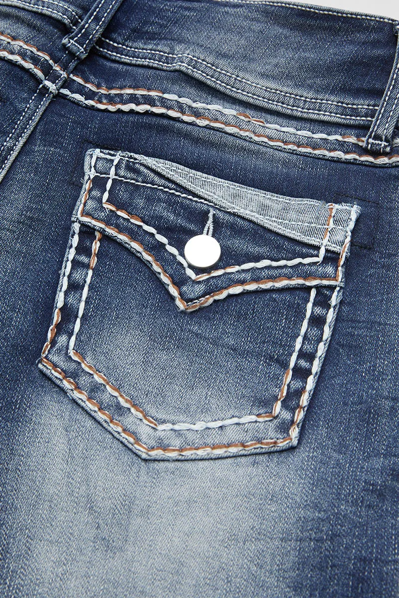 Roll Hem Button Up High Rise Denim Shorts