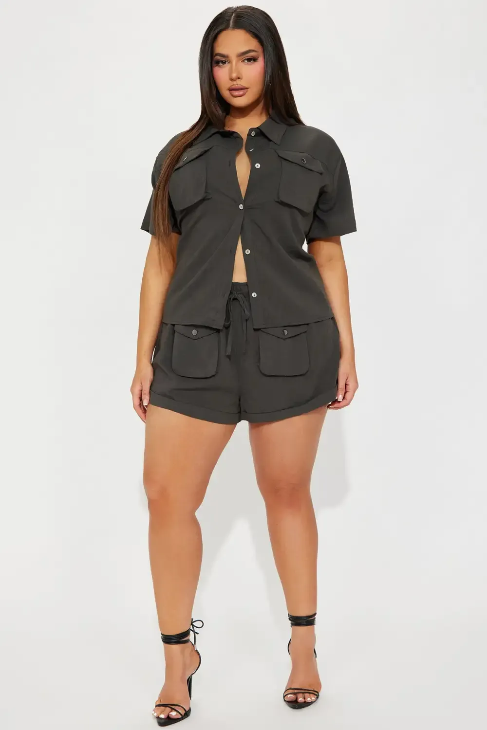Chloe Cargo Short Set - Charcoal