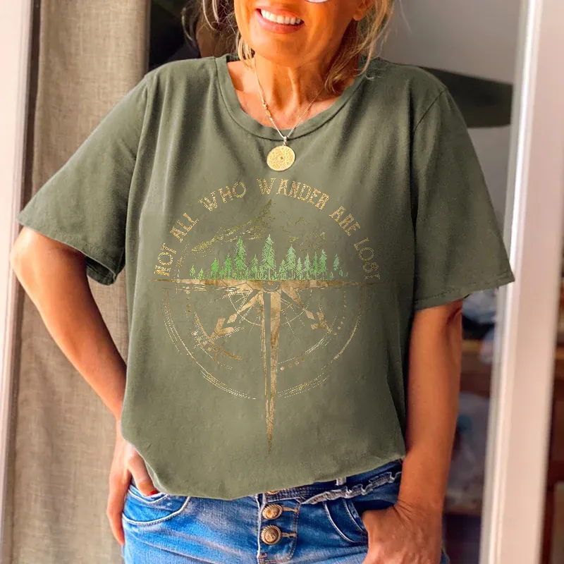 Not All Who Wander Are Lost Scenery Printed Graphic Crew neck Tees