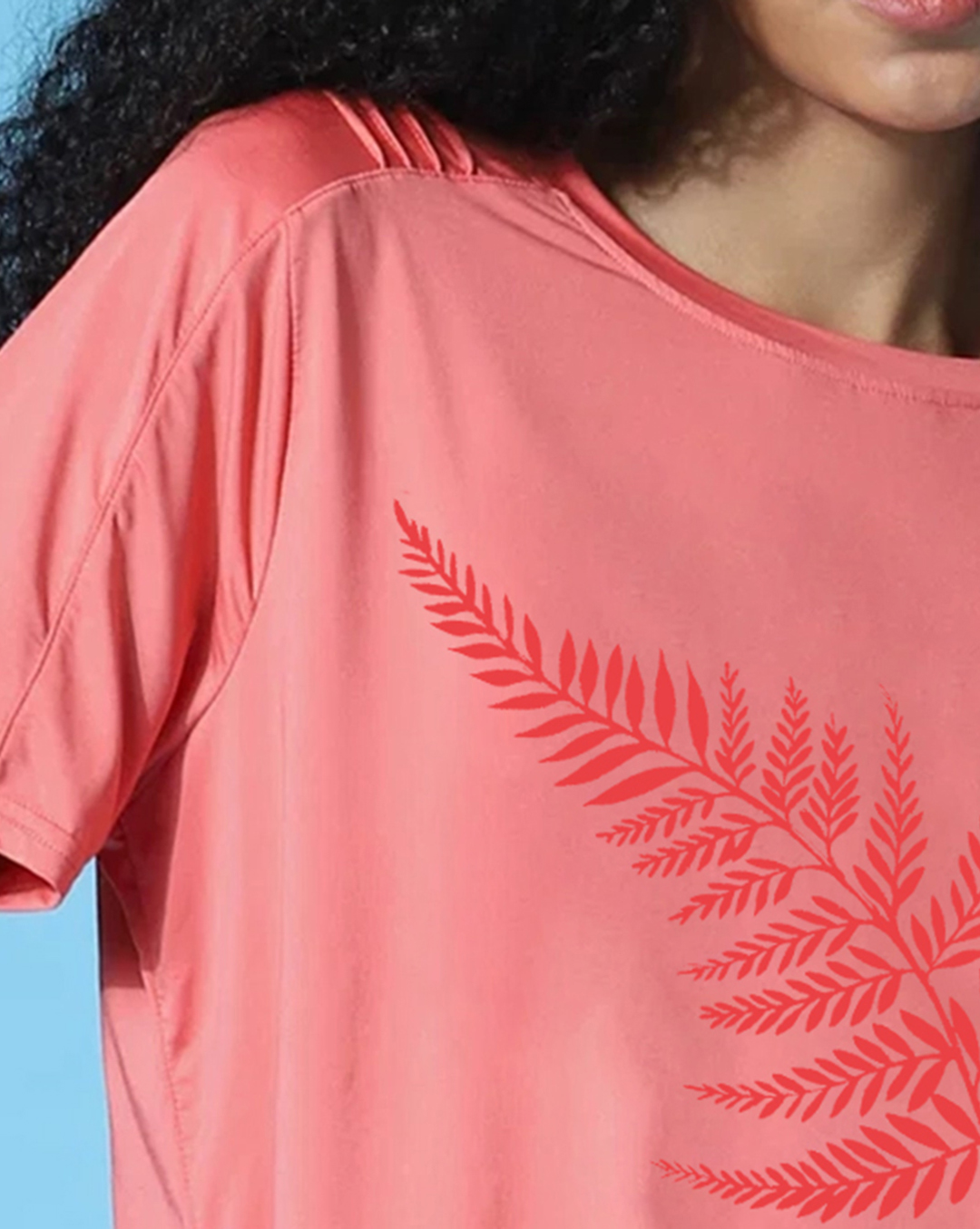 Coral Fern Print Cropped Training T-shirt