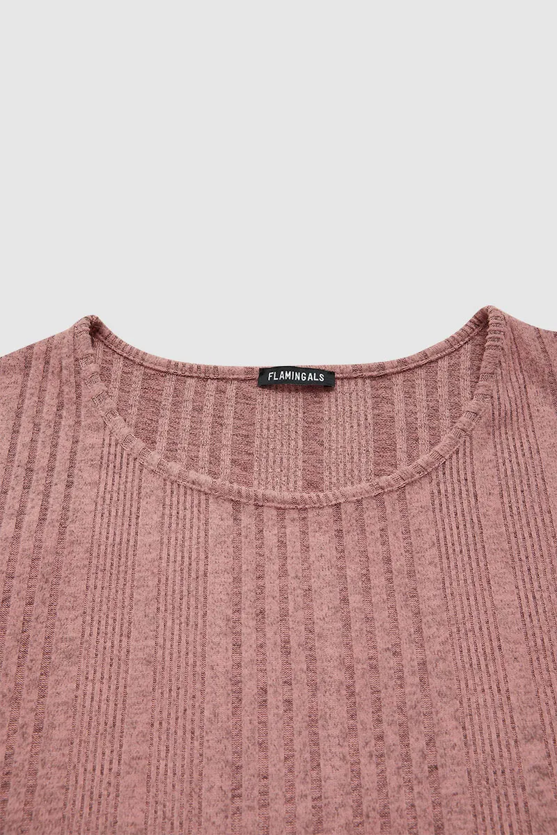 Solid Rib-Knit Decorative Button Short Dolman Sleeve T-Shirt
