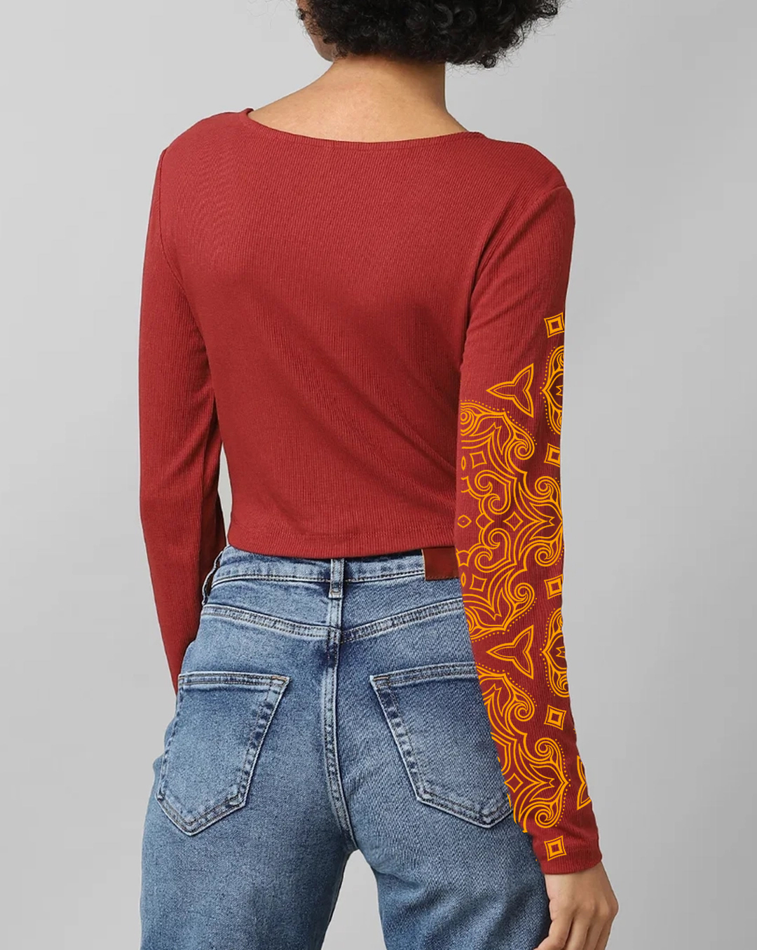 Rust Ruched Long Sleeve Cropped Top