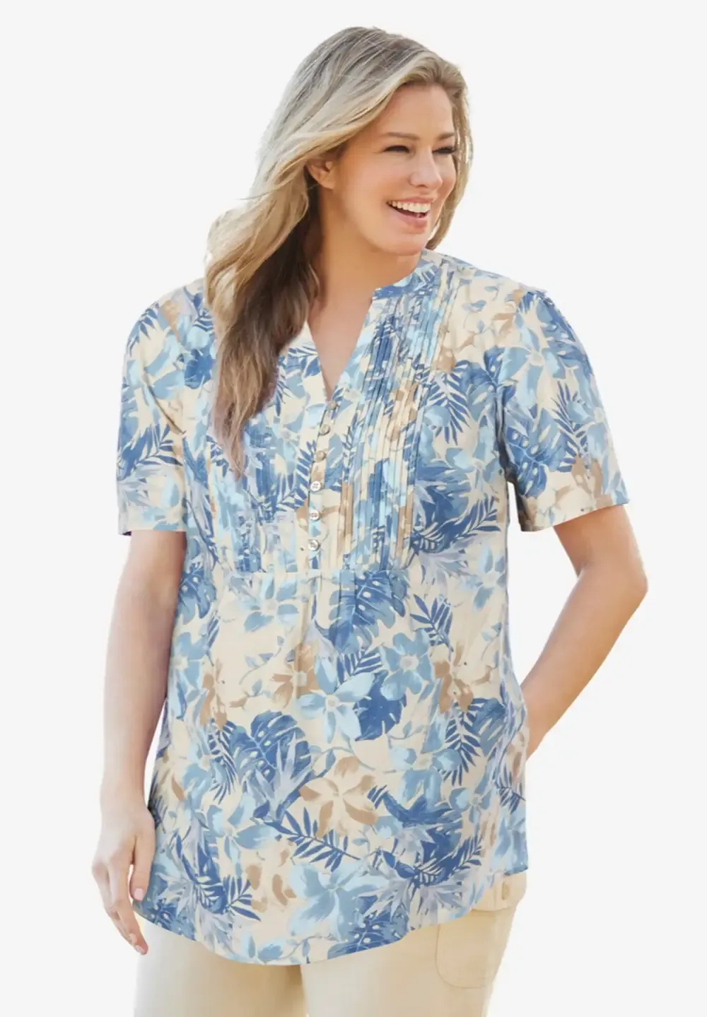 Pintucked Half-Button Tunic
