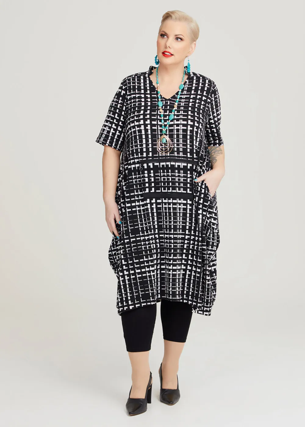 Check Luna Zip Detail Dress