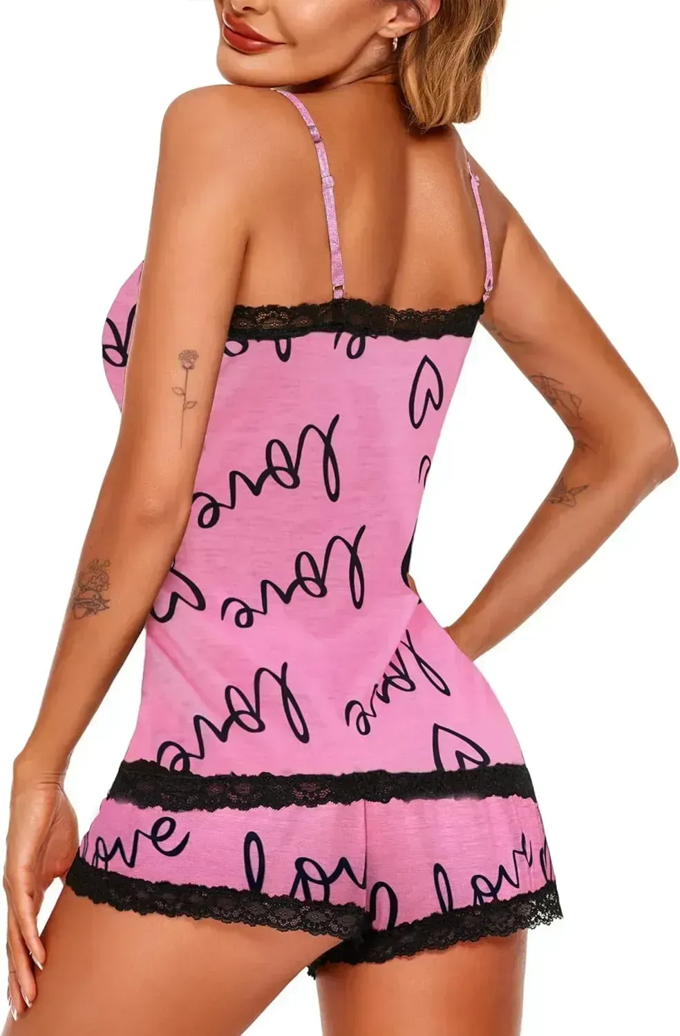 Women Cami Pajama Set Modal Sleepwear Lace Trim Short PJ Set with Shorts