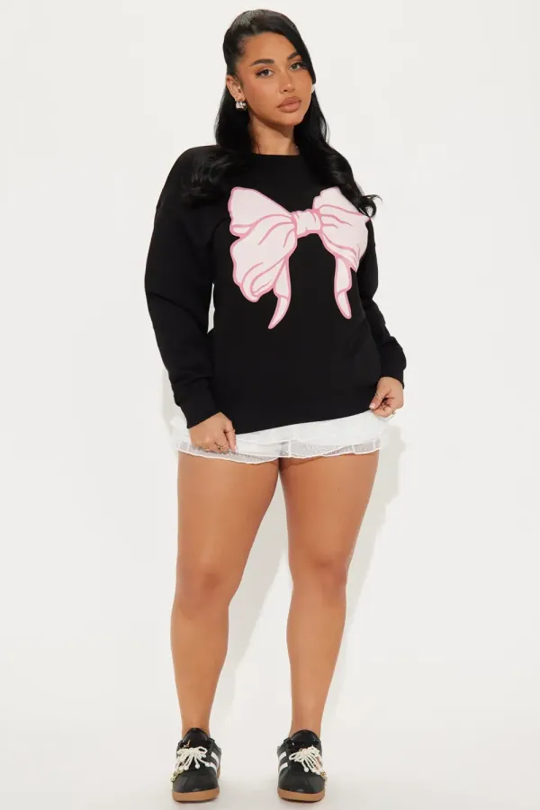 Put A Bow On It Sweatshirt - Black/Pink