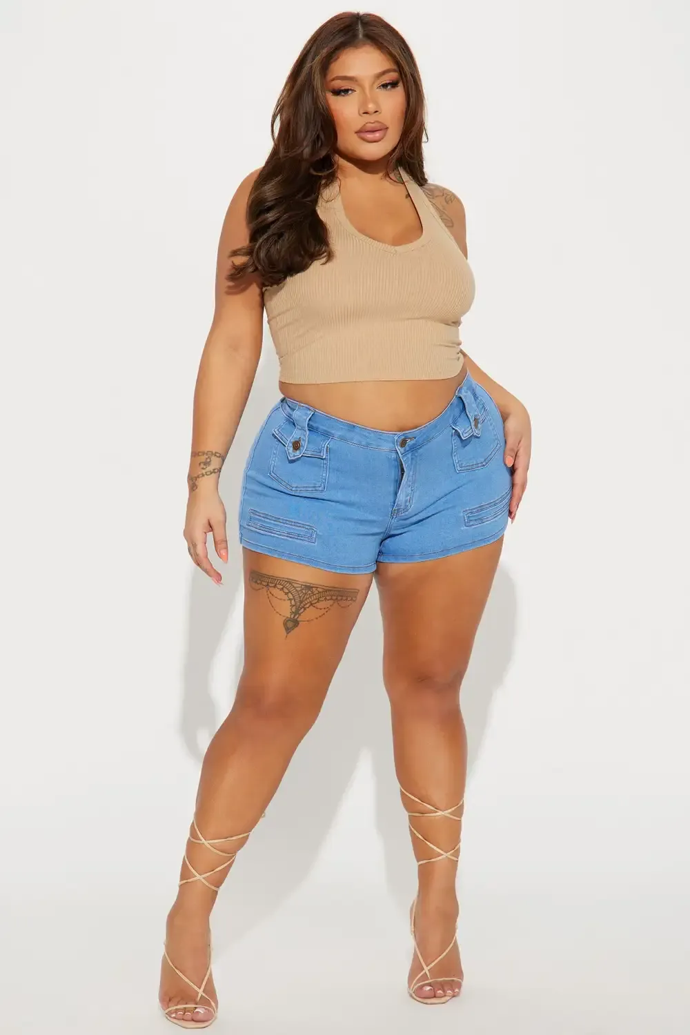 Little Flirt Low Rise Stretch Denim Shorts - Light Wash