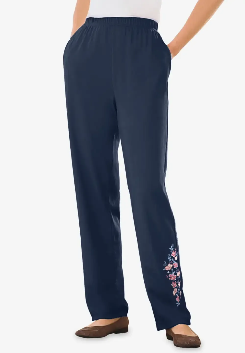 7-Day Embroidery Straight-Leg Pant