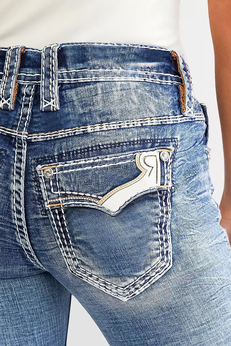 Wash Stitch Detail Mid Rise Crop Skinny Jeans