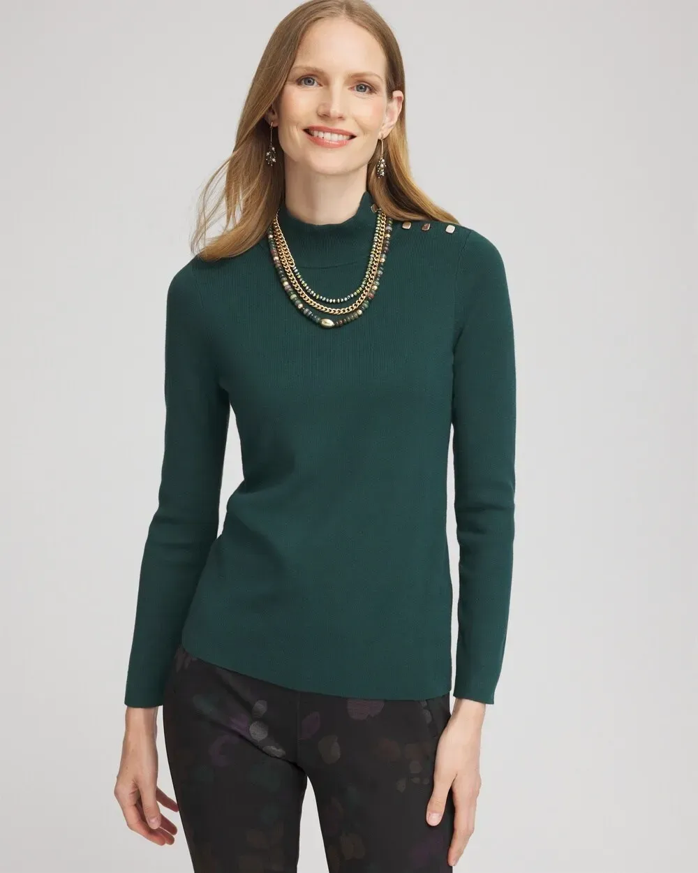 EcoveroTM Button Mock Neck Sweater