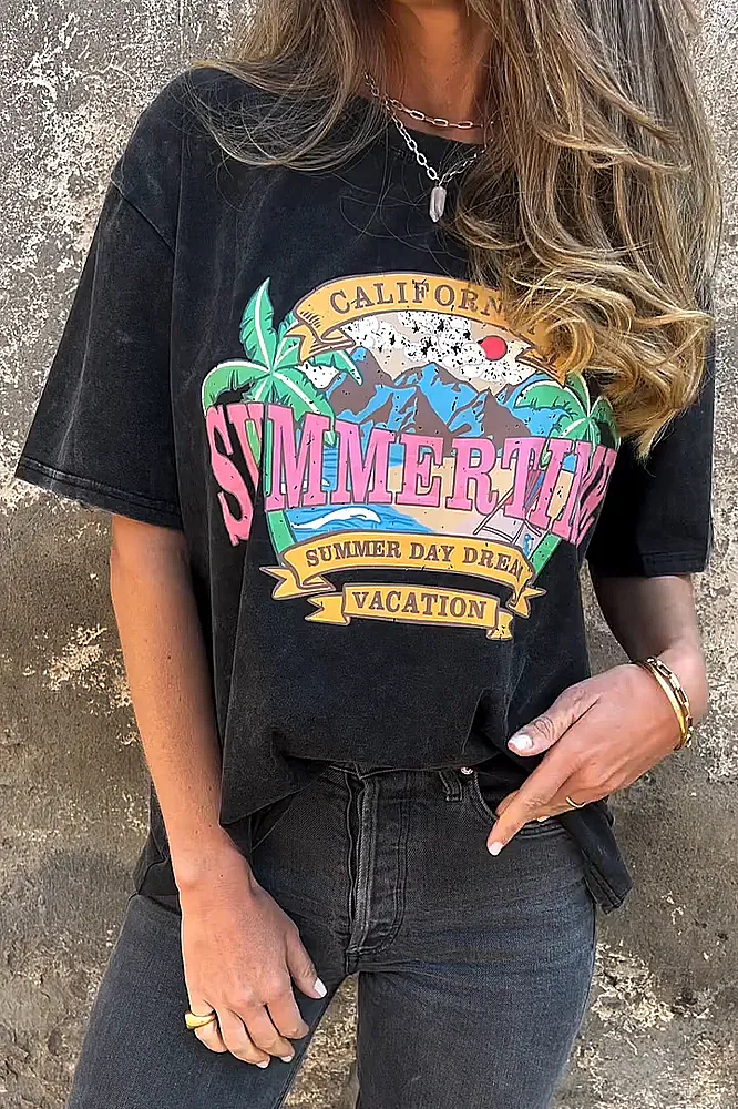 Women's Washed Fabric Pattern T-shirt
