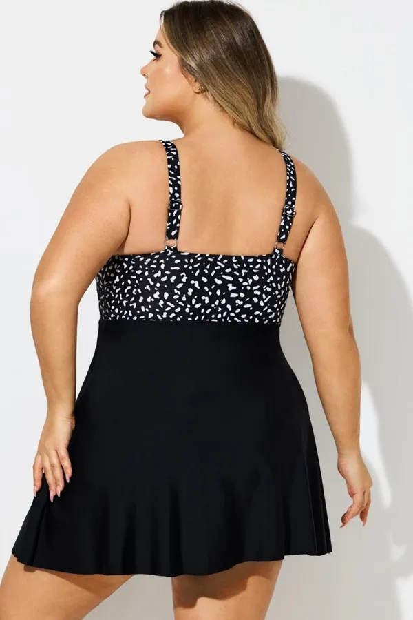 Dot Print V-Neck Lace Up Cut Out Swimdress