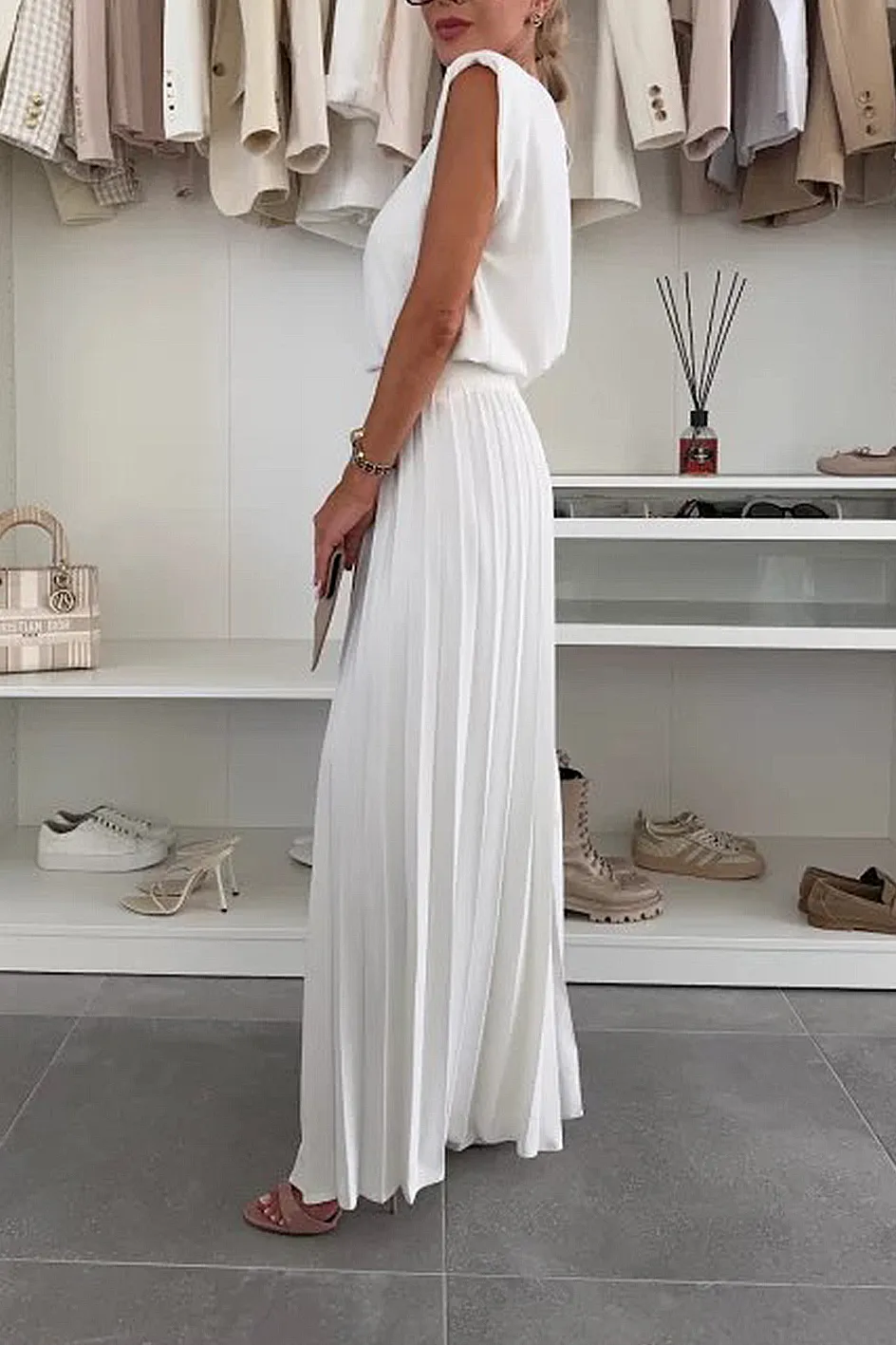 Women'S Stylish Casual Comfortable Top And Pleated Wide Pants Two-Piece Set