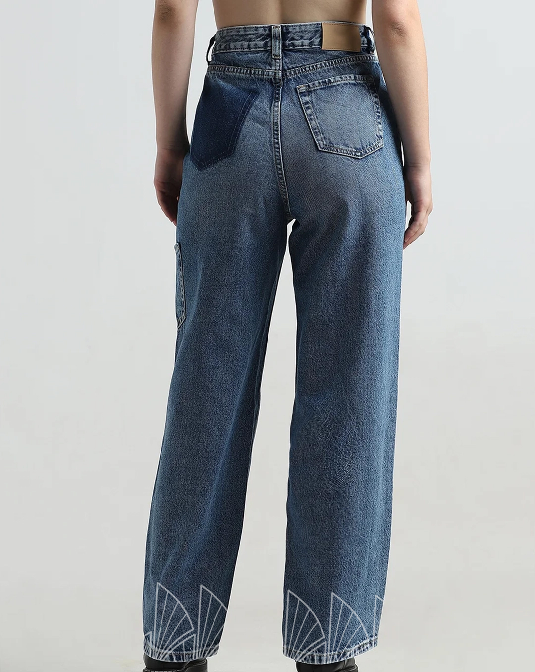 Blue Cargo Style Fan Print Jeans
