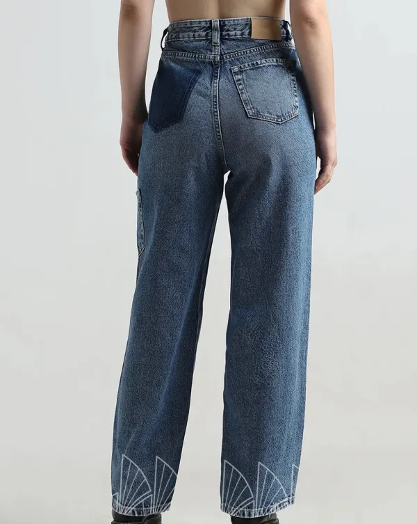 Blue Cargo Style Fan Print Jeans