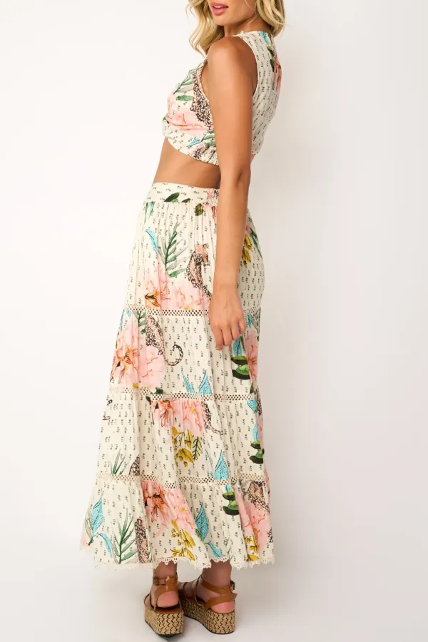 Multicolor Floral Print Elegant Style Maxi Skirt