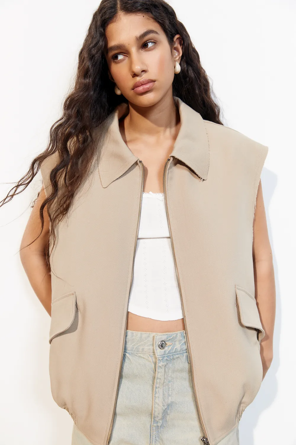 Chaleco oversize mangas desflecadas