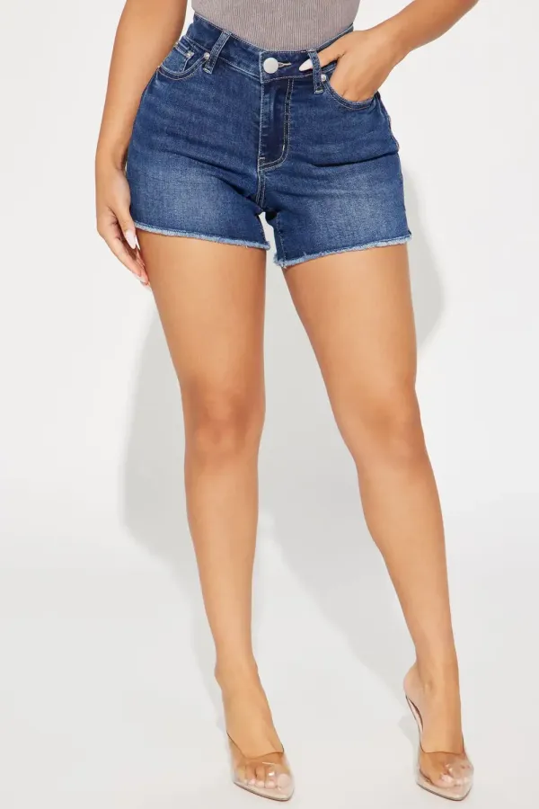 On My Good Side Stretch Denim Shorts - Dark Wash