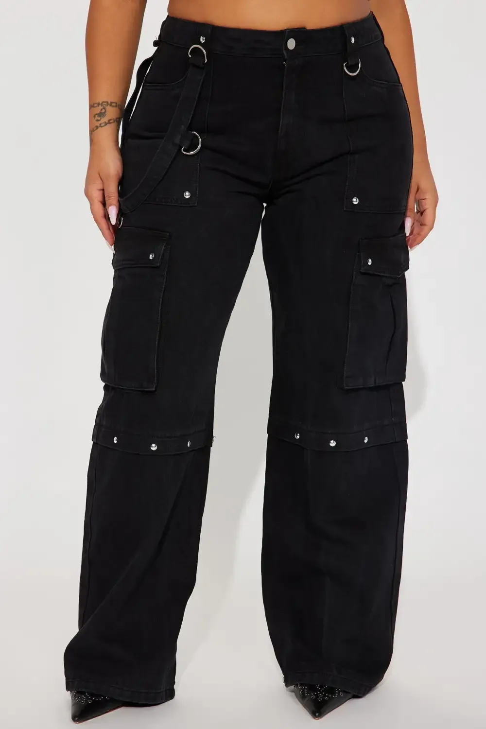Unstoppable Studded Non Stretch Straight Leg Utility Jeans - Black