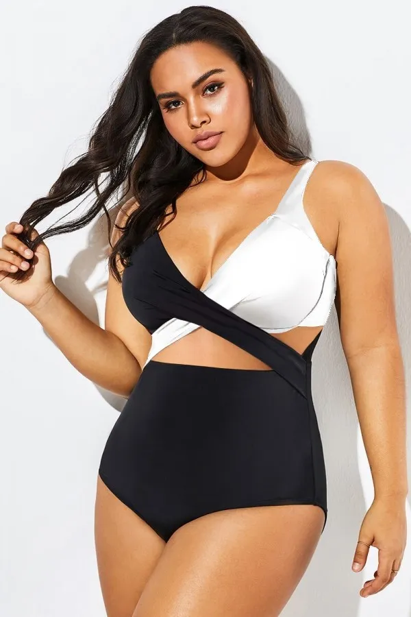 Black Cut Out Mesh Underwire One Piece Swimsuit
