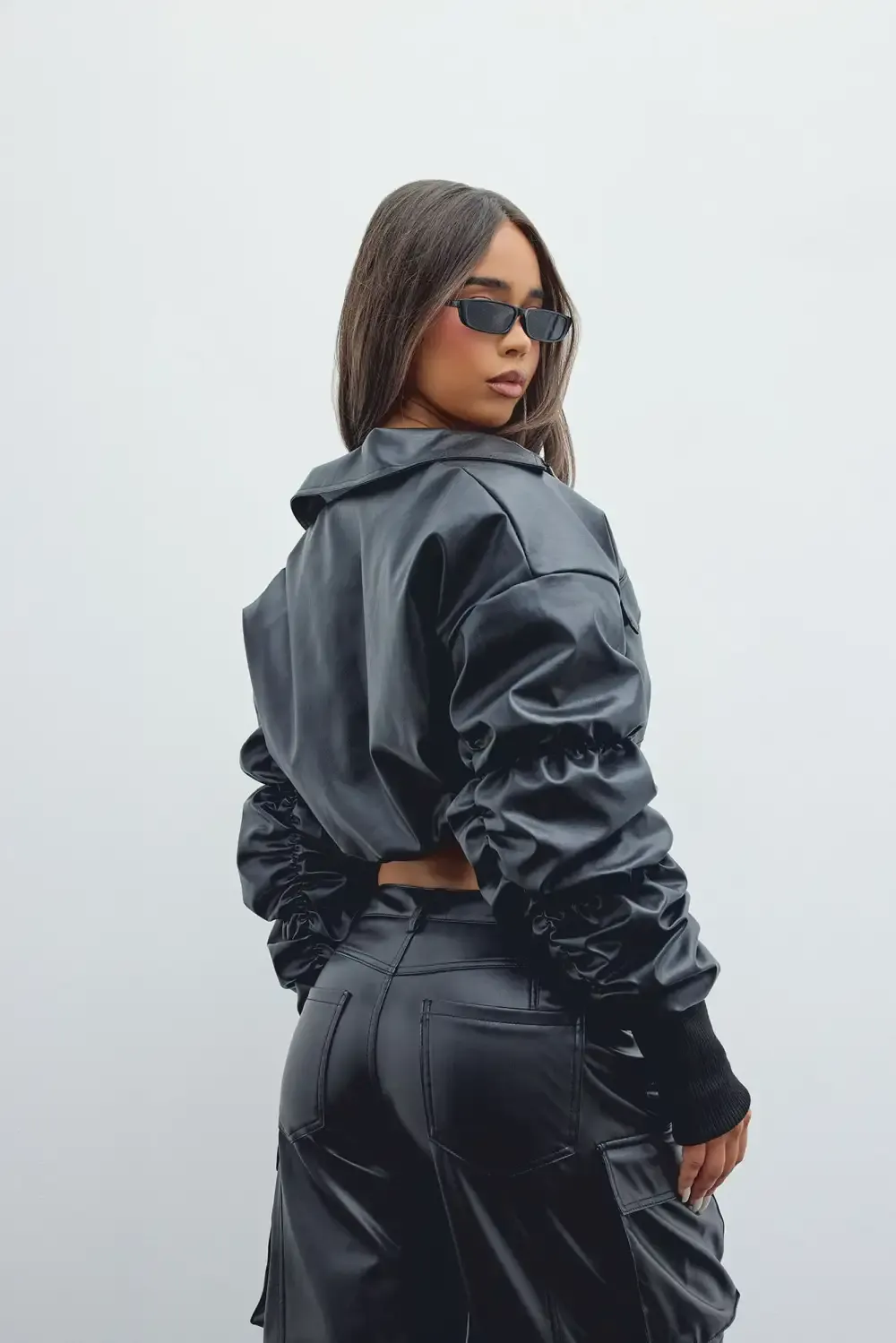 It's Time Faux Leather Bomber Jacket - Black