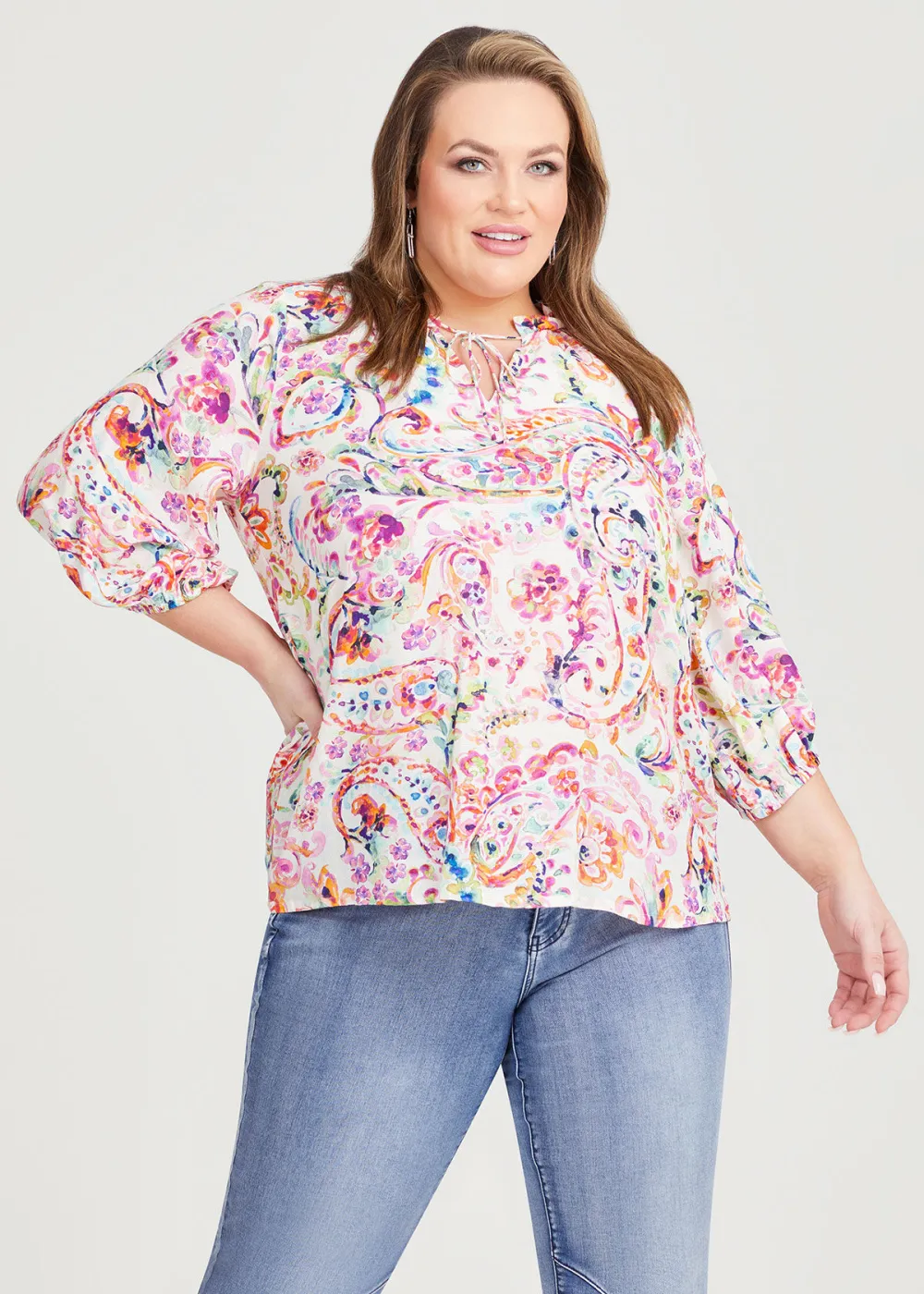 Natural Painterly Paisley Top
