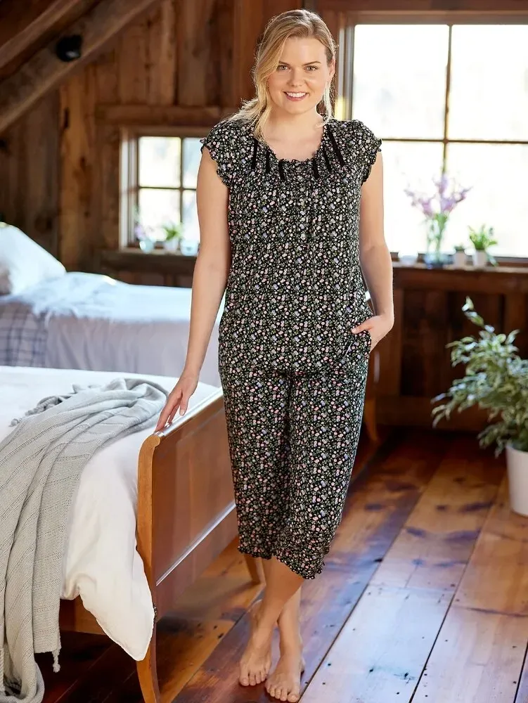 Eileen West Midnight Blossoms Modal Capri Pajama Set